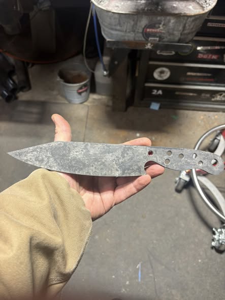 Knife blade blank held in the shop