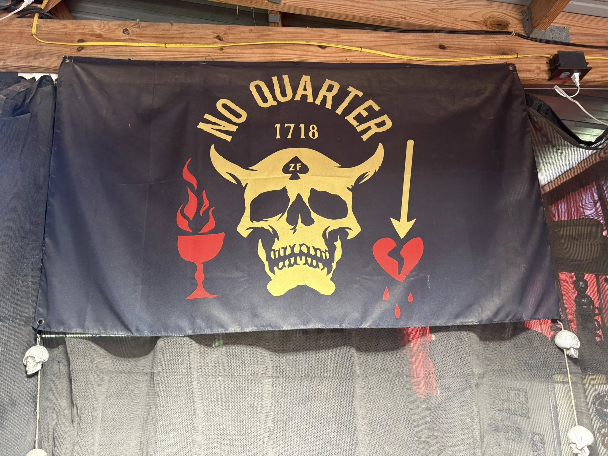 No Quarter banner hanging inside the workshop